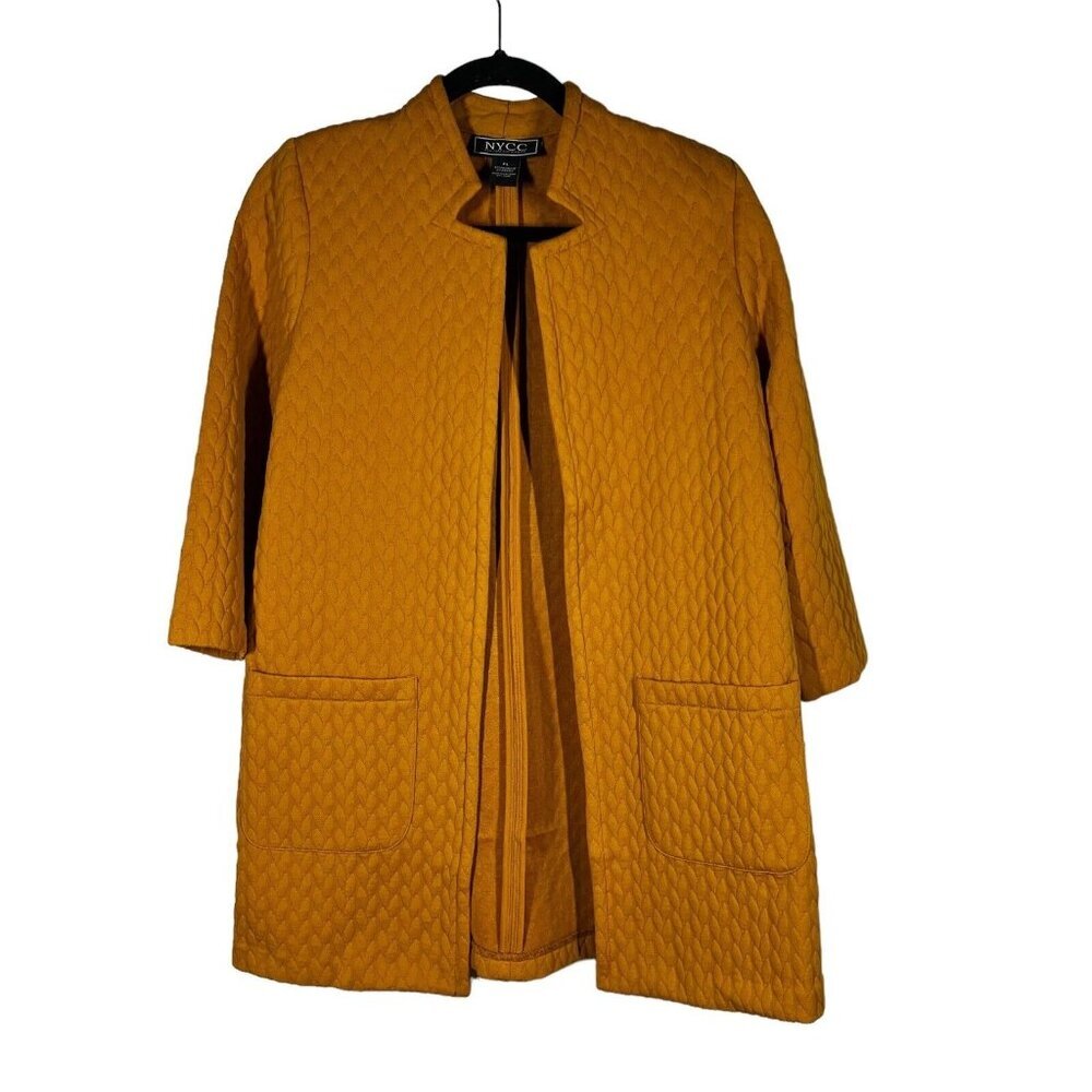 NYCC‎ Womens Open Front Quilted Jacket Size Large Petite Mustard Yellow